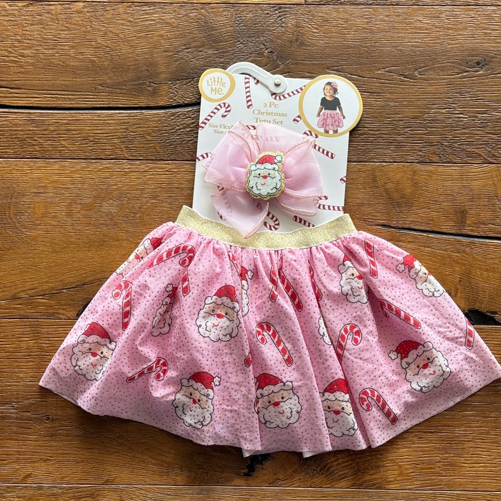 Little Me Pink and Gold Christmas Skirt Set